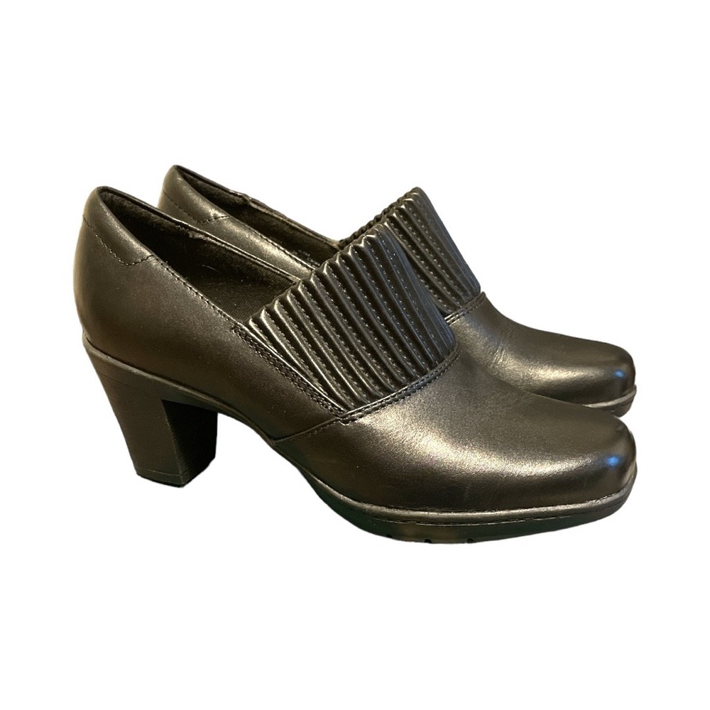 NEW! CLARKS Bendables Thoughtful Q  Black Leather Heels Shoes Women's Size 6.5 M